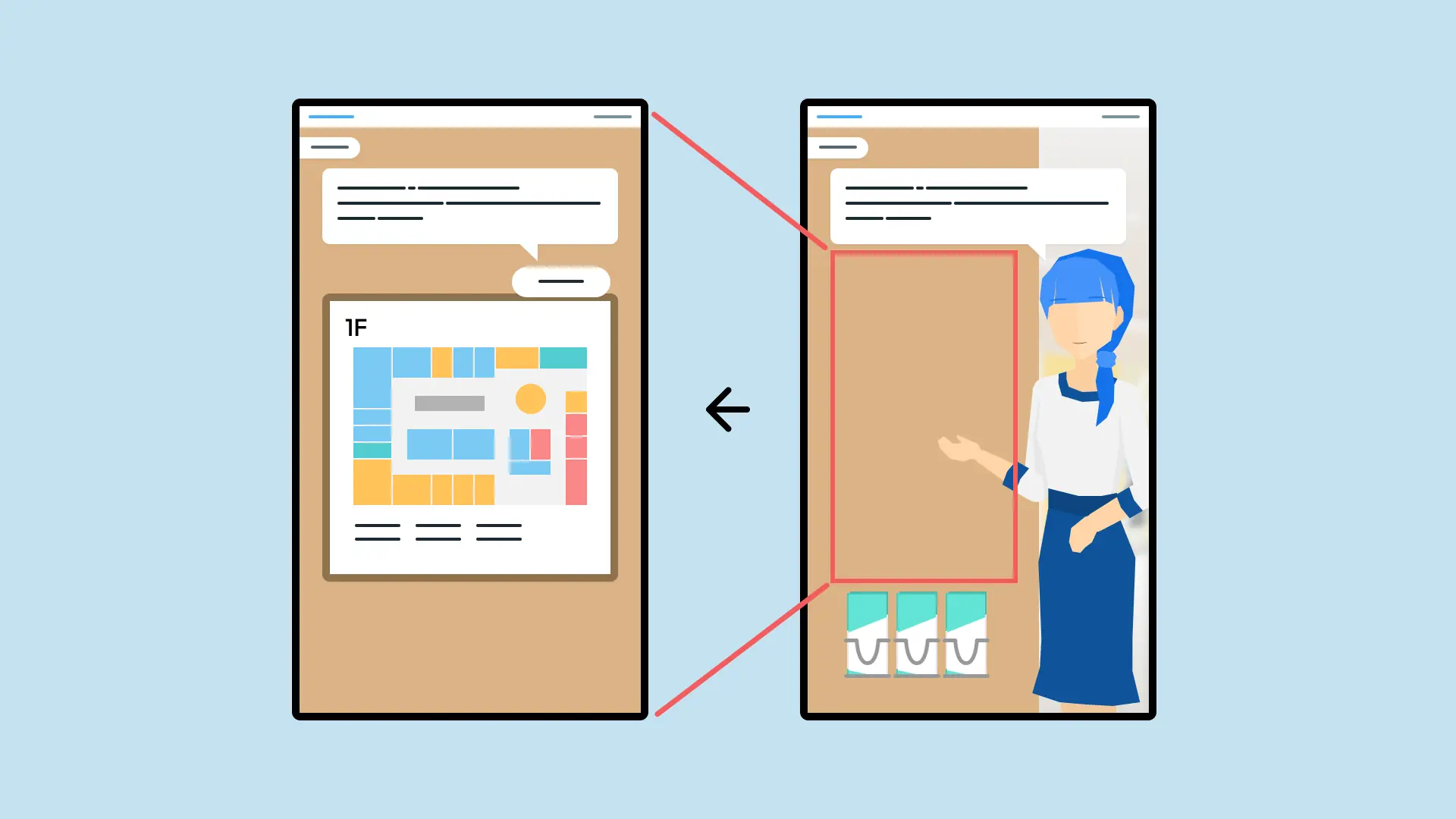 イラスト：柱に掲示したマップにズームイン