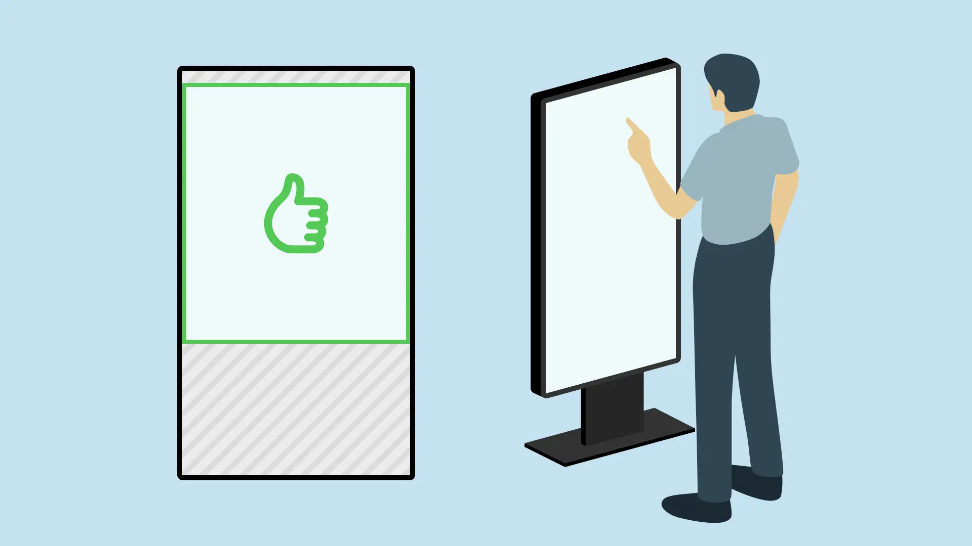 イラスト：実際のサイネージ端末でテストし、操作しやすい範囲を検証する様